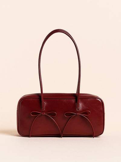 PU Leather Bow Trim Shoulder Bag