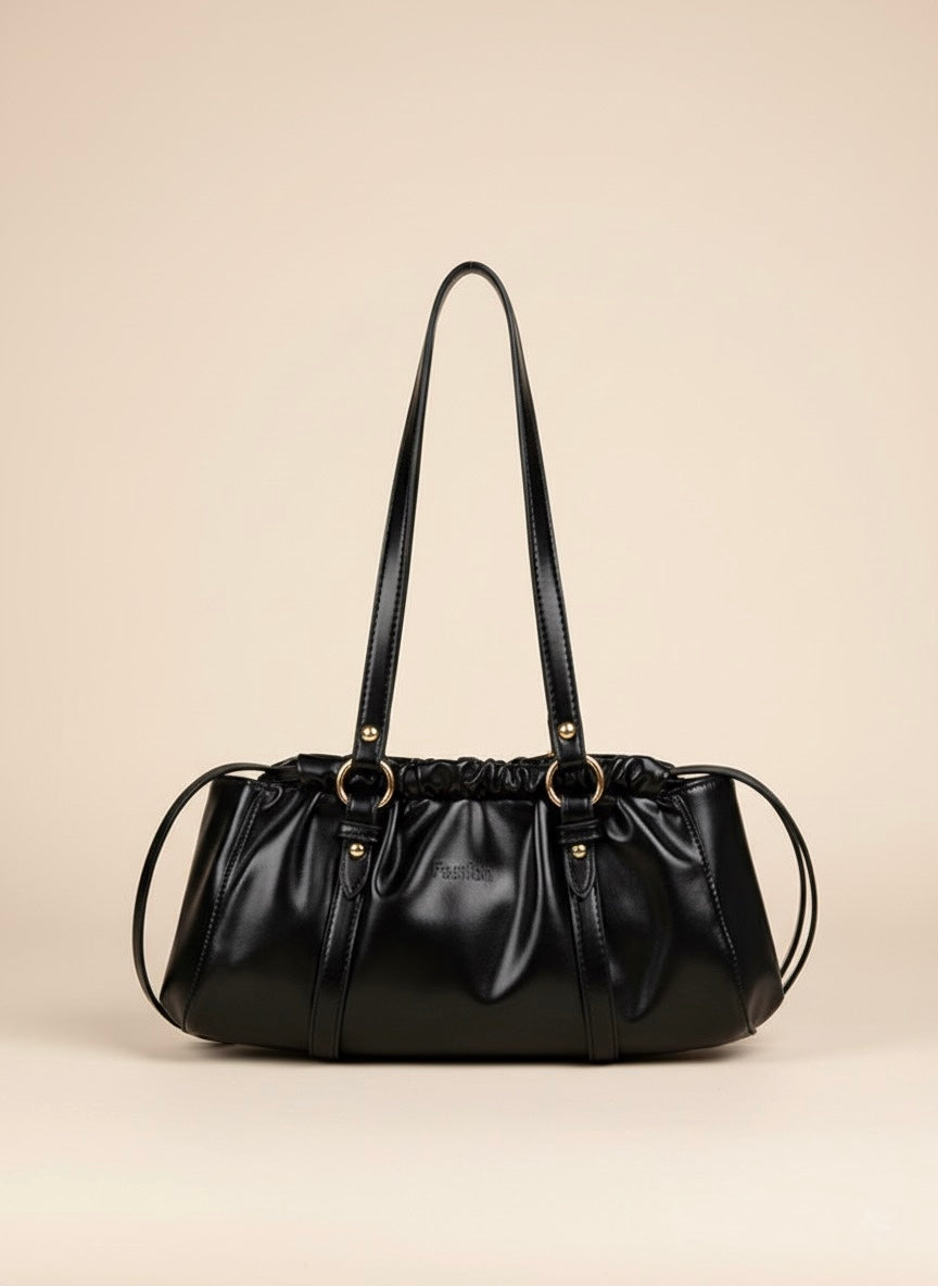 Ruched Leather Shoulder Bag