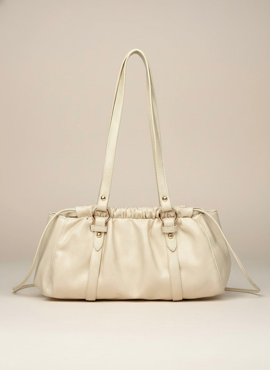 Ruched Leather Shoulder Bag